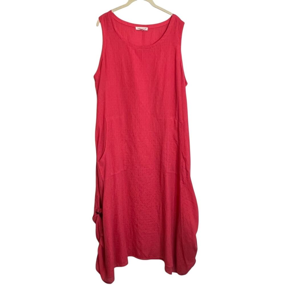 Indigo Soul Maxi Dress Tie Hem Button Detail 2XL Dark Coral Boho Artsy Lagenlook